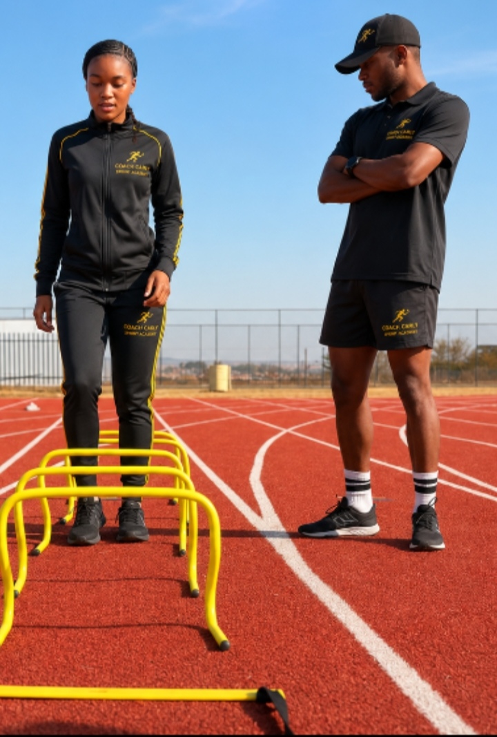 Coach Carly and athlete training on the track